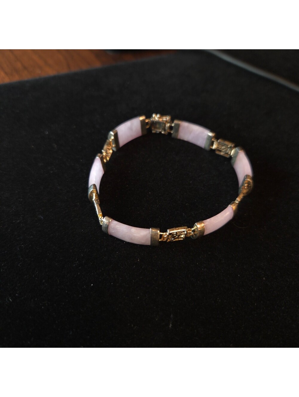 Vintage Gold over Sterling Silver Chinese Lavender Jade Bracelet